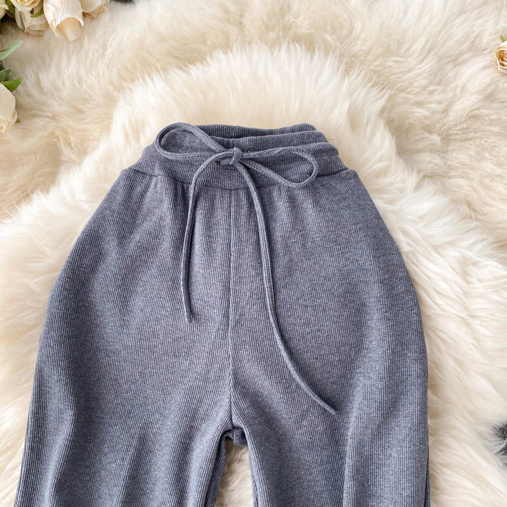 Women Long Pants Solid Fashion Spring Autumn High Elastic Waist Wide Leg Trousers Casual Sportswear Fitness Pants Trousers