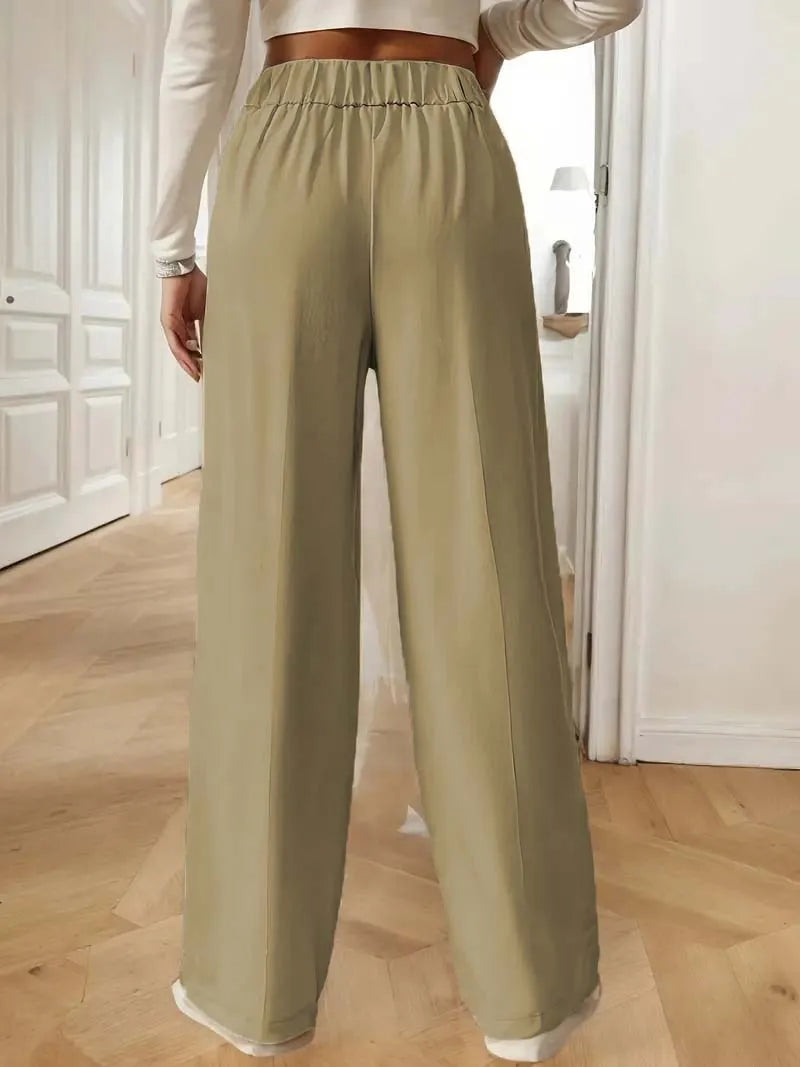 Women's High Waist Wide Leg Pants - 2025 New Flowy Floor-Length Trousers, Minimalist Straight Fit Lounge Pants with Elastic Wais
