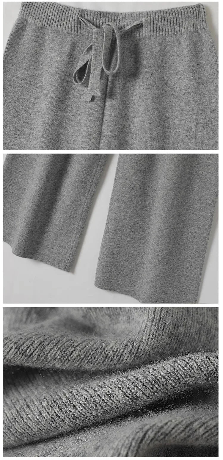 Wool Knitted Wide-Leg Pants for Women Loose Leisure All-Matching Soft Glutinous Thickened Straight Long Pants for Outer Wear
