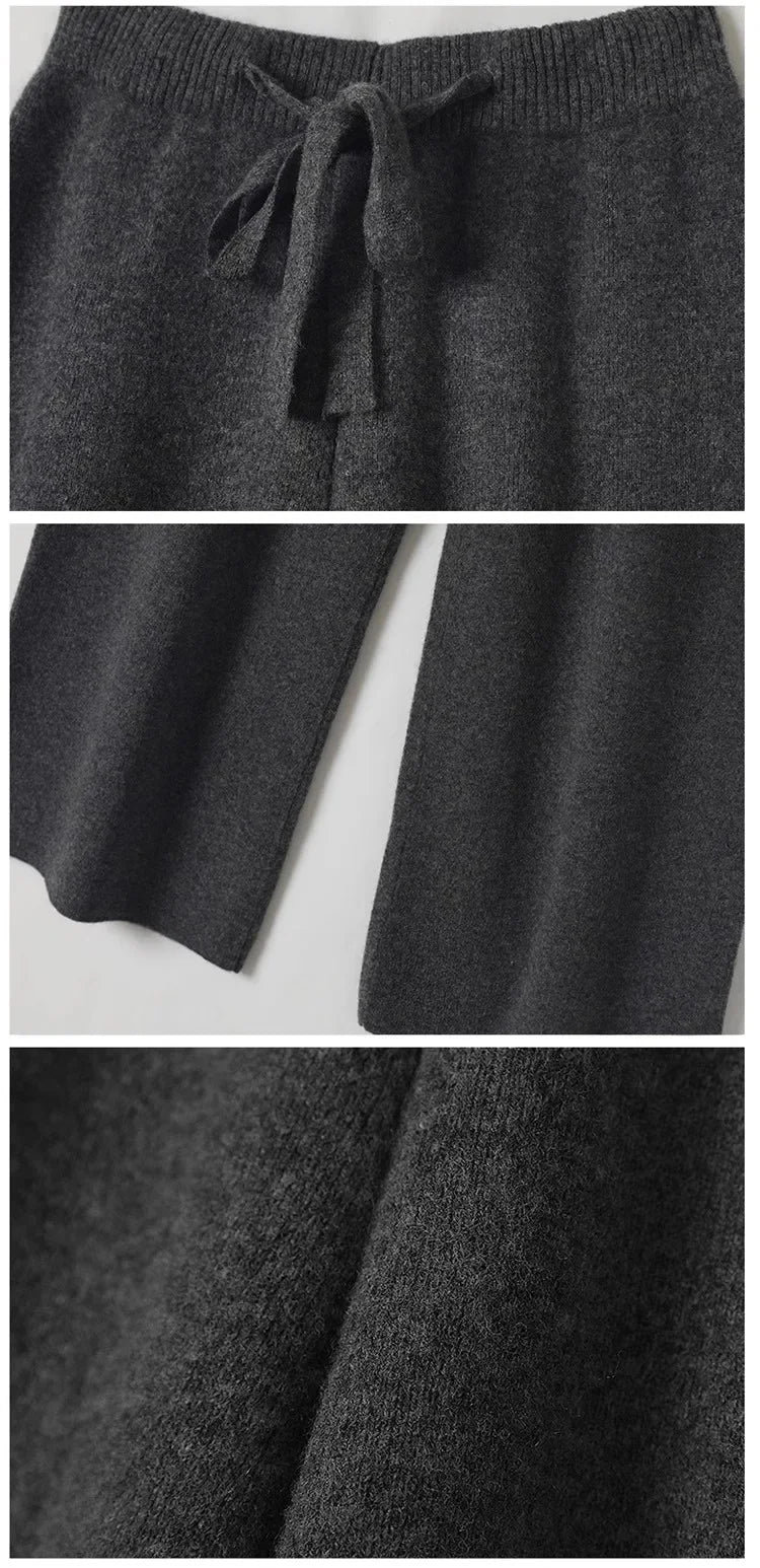 Wool Knitted Wide-Leg Pants for Women Loose Leisure All-Matching Soft Glutinous Thickened Straight Long Pants for Outer Wear