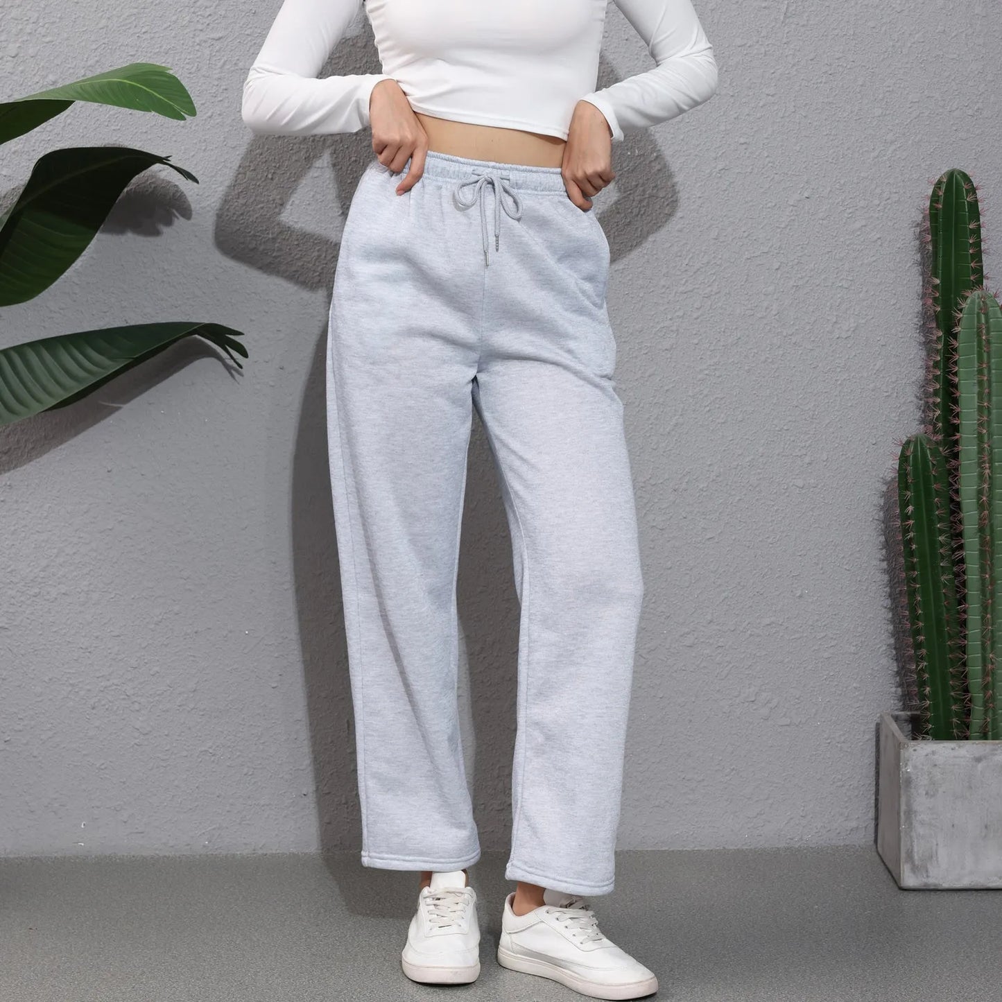 Wide Leg Pants For Women’s Fleece Lined Sweatpants Straight Pants Bottom All-Math Plain Fitness Joggers Pants Travel Basic