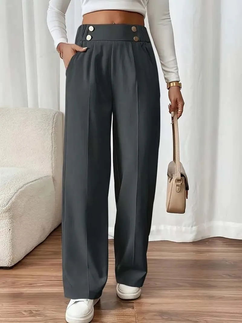 Women's High Waist Wide Leg Pants - 2025 New Flowy Floor-Length Trousers, Minimalist Straight Fit Lounge Pants with Elastic Wais