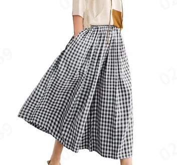 Checkered Culotte High-Waist Pleated Pants