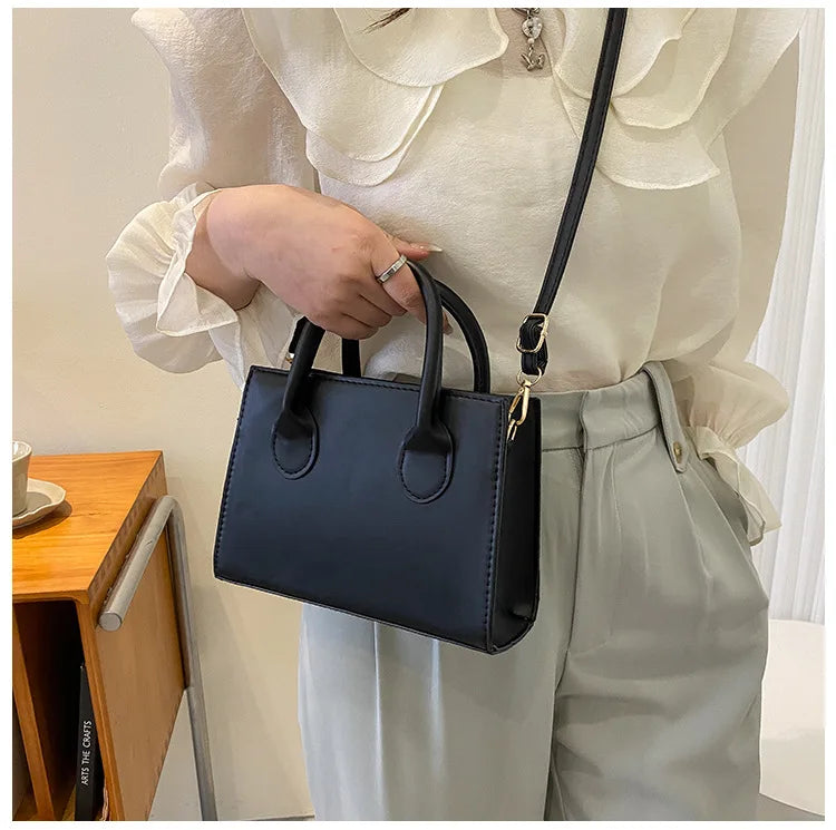 Elegant Black Handbag with Dual Handles, Chic Crossbody Bag, Retro Stylish Tote Small Bag for Women Girls Daily Use, Work, Party