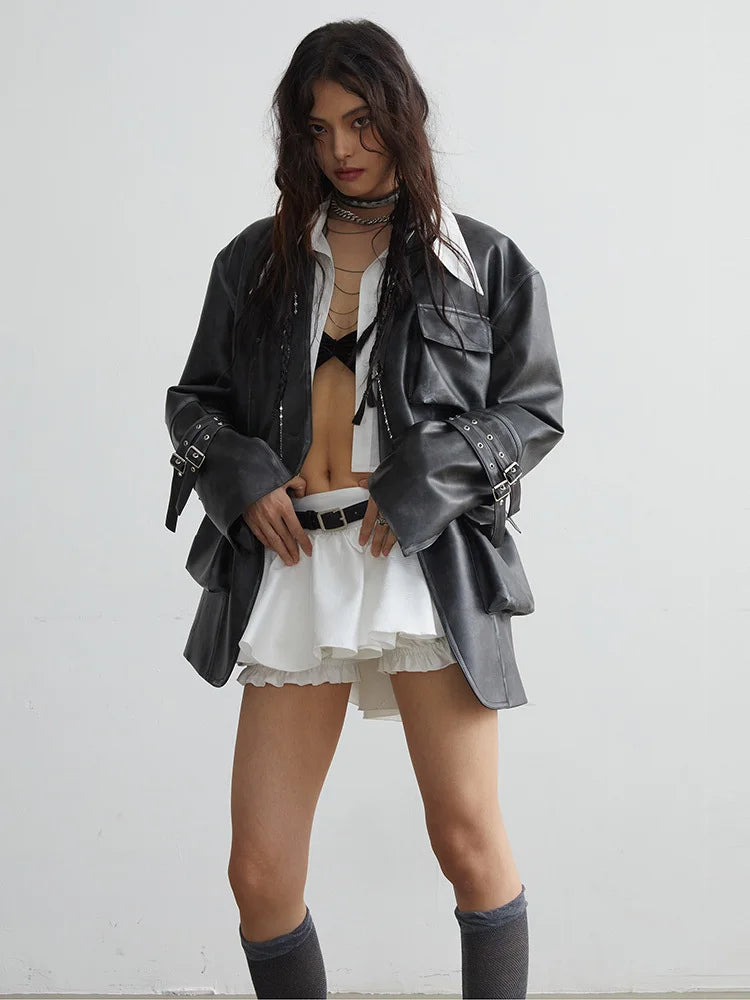 Elegant Ruffled and Spliced Mini Half-Skirt