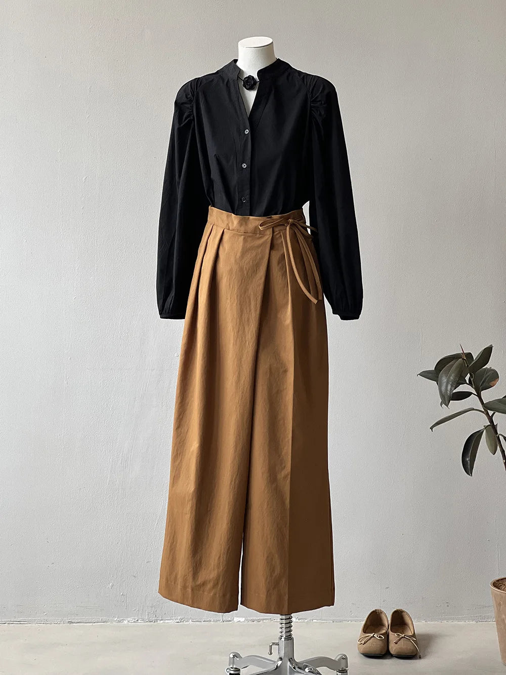 2024 Women Casual Wide Leg High Waist Pants Fashion Clothes Black Brown Pants Female Trousers