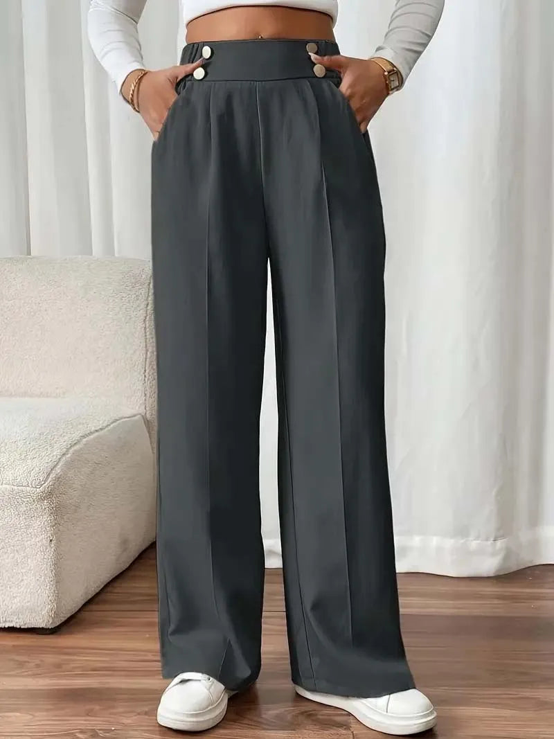 Women's High Waist Wide Leg Pants - 2025 New Flowy Floor-Length Trousers, Minimalist Straight Fit Lounge Pants with Elastic Wais