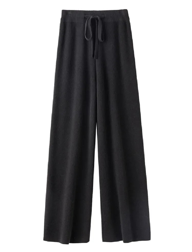 Wool Knitted Wide-Leg Pants for Women Loose Leisure All-Matching Soft Glutinous Thickened Straight Long Pants for Outer Wear