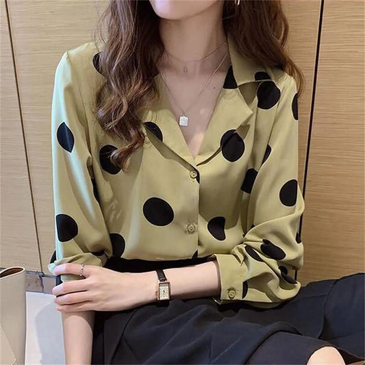 Elegant Polka Dot Print Chiffon Blouse