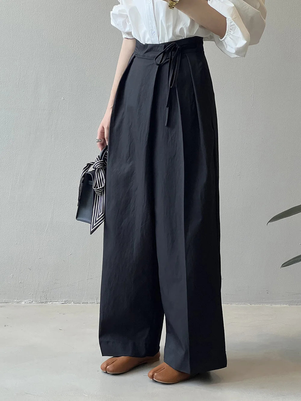 2024 Women Casual Wide Leg High Waist Pants Fashion Clothes Black Brown Pants Female Trousers