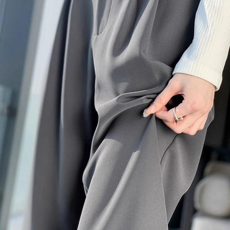 Women High Waist Suit Pants Lady Loose Straight Trousers Solid Color Spring Autumn Chic Streetwear Female Casual Wide Leg Pants