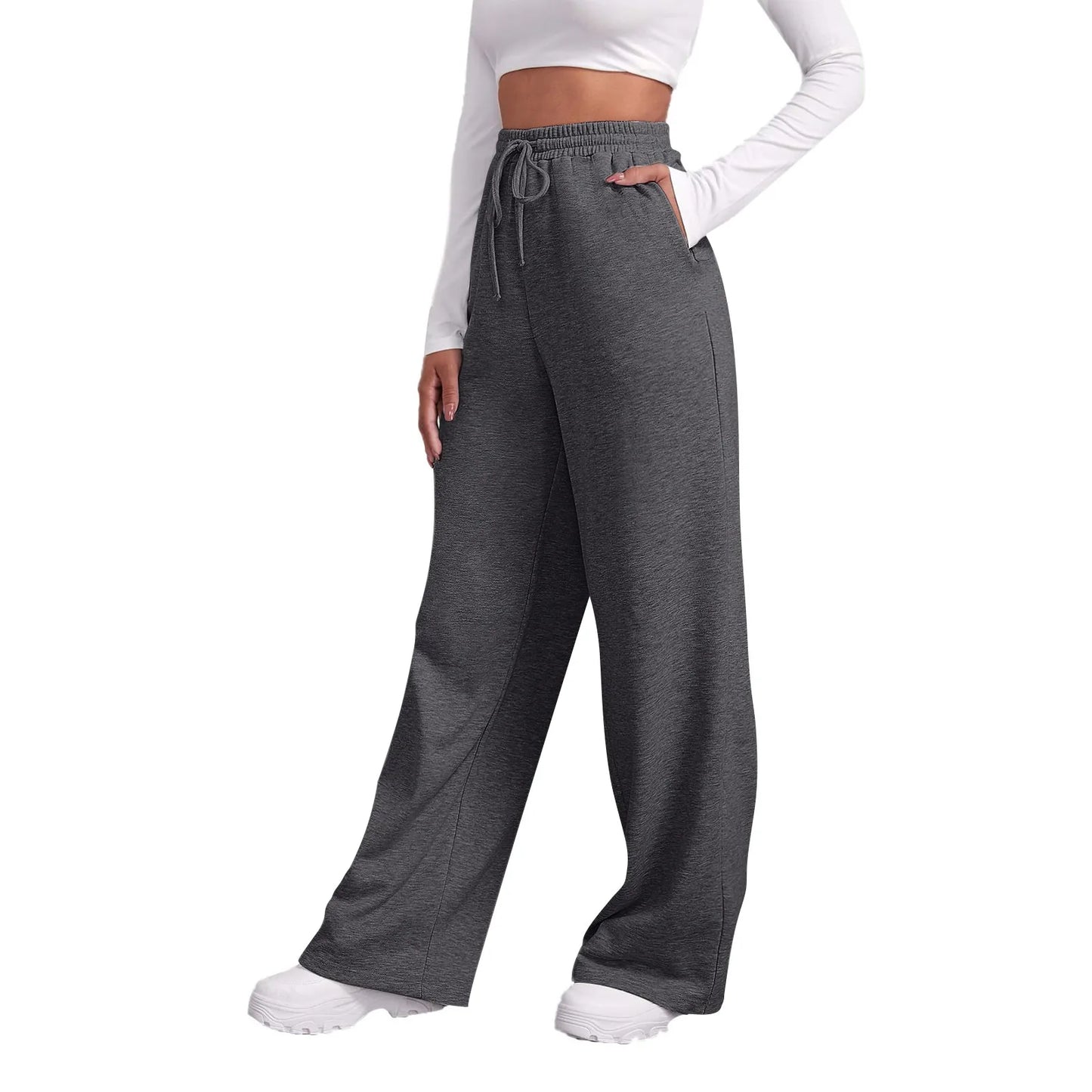 Wide Leg Pants For Women’s Fleece Lined Sweatpants Straight Pants Bottom All-Math Plain Fitness Joggers Pants Travel Basic