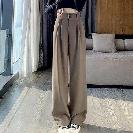 Women High Waist Suit Pants Lady Loose Straight Trousers Solid Color Spring Autumn Chic Streetwear Female Casual Wide Leg Pants