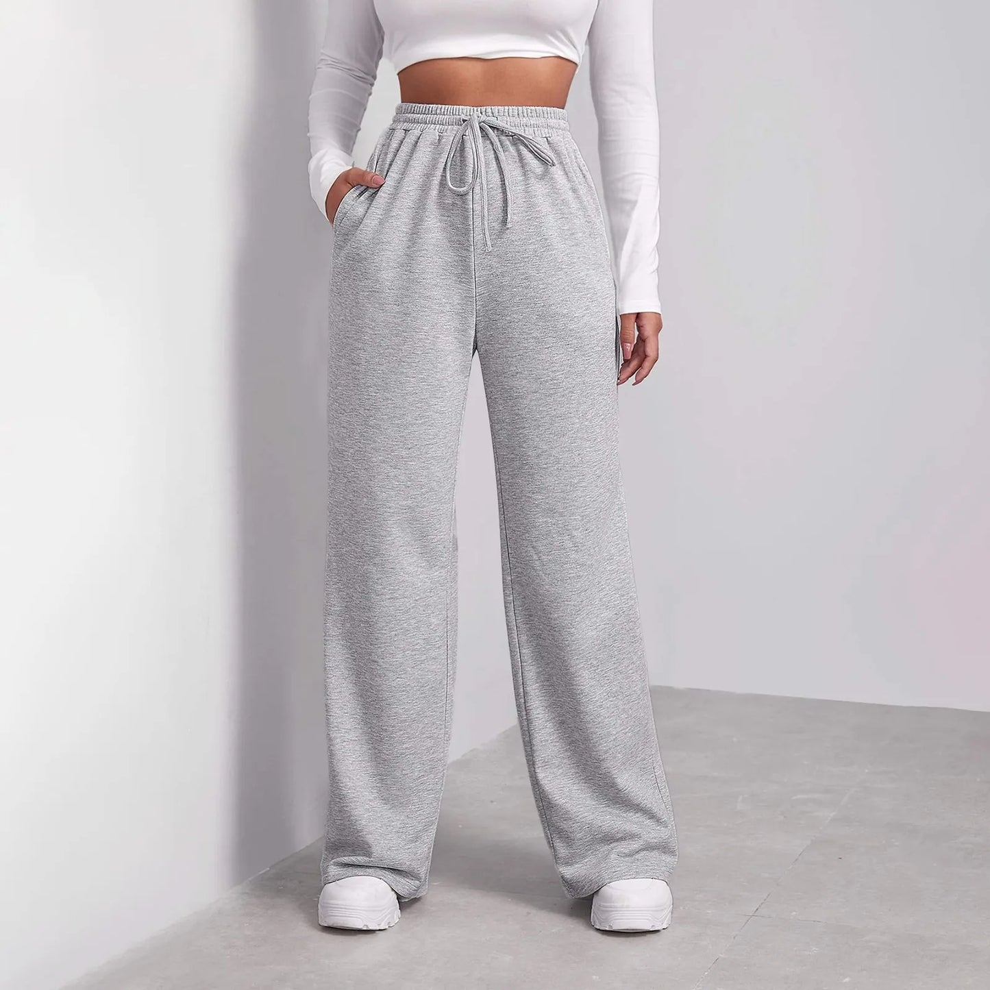 Wide Leg Pants For Women’s Fleece Lined Sweatpants Straight Pants Bottom All-Math Plain Fitness Joggers Pants Travel Basic
