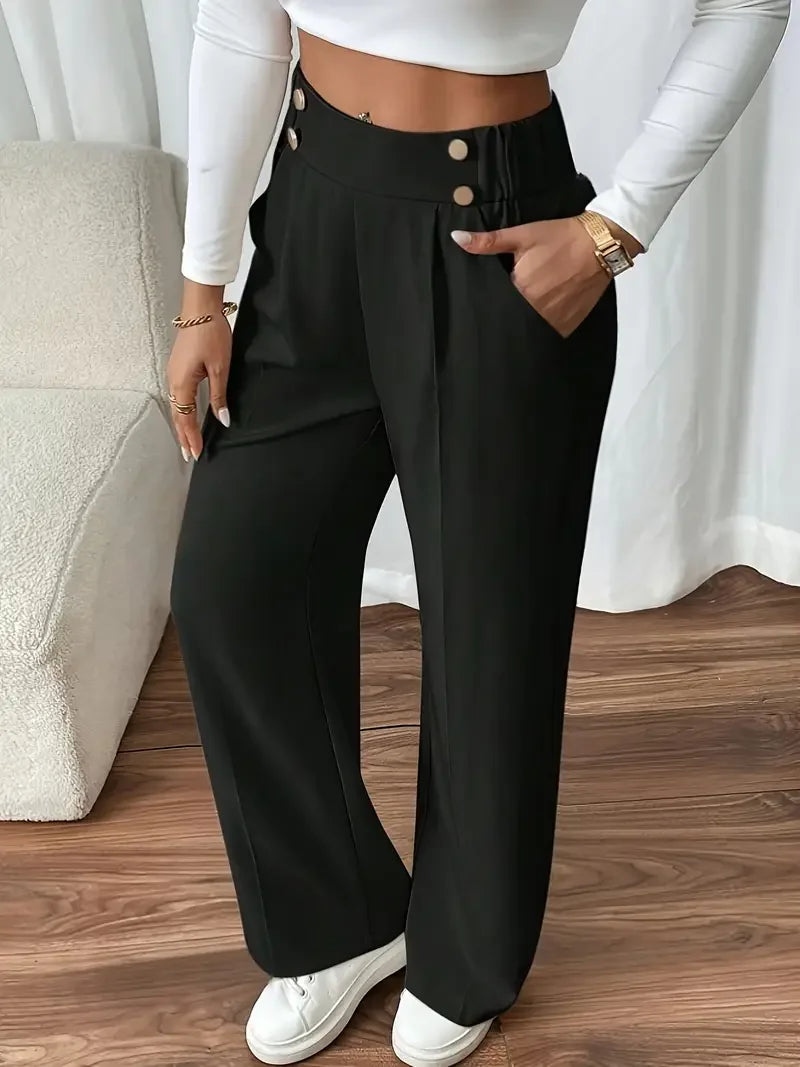 Women's High Waist Wide Leg Pants - 2025 New Flowy Floor-Length Trousers, Minimalist Straight Fit Lounge Pants with Elastic Wais