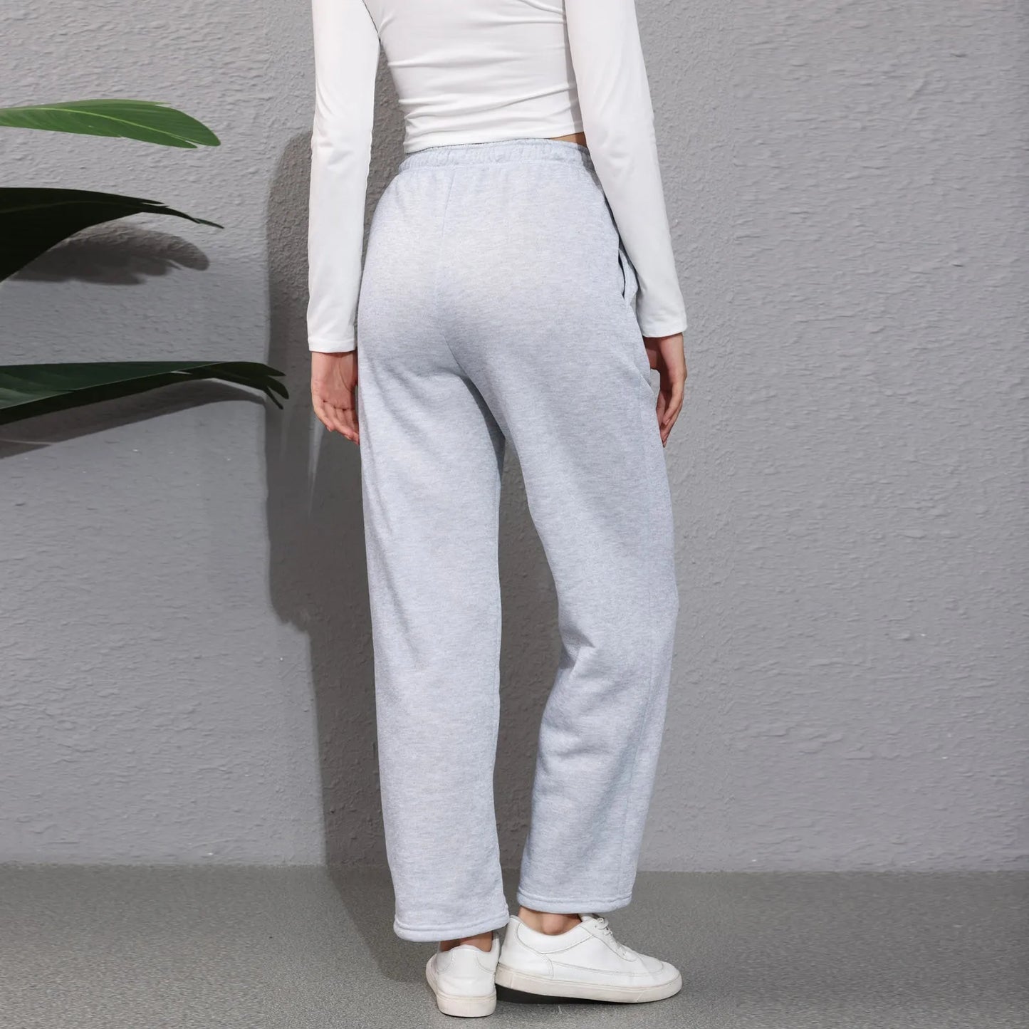 Wide Leg Pants For Women’s Fleece Lined Sweatpants Straight Pants Bottom All-Math Plain Fitness Joggers Pants Travel Basic