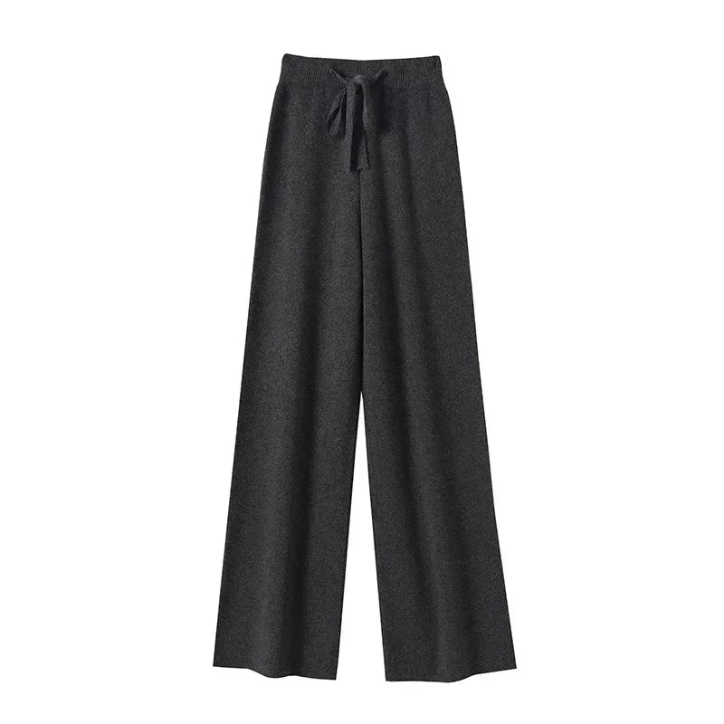 Wool Knitted Wide-Leg Pants for Women Loose Leisure All-Matching Soft Glutinous Thickened Straight Long Pants for Outer Wear