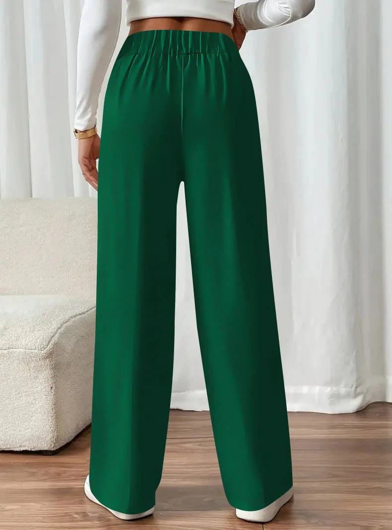 New European and American women's high-waist casual pants for women's comfortable loose draping straight-leg pants solid color p