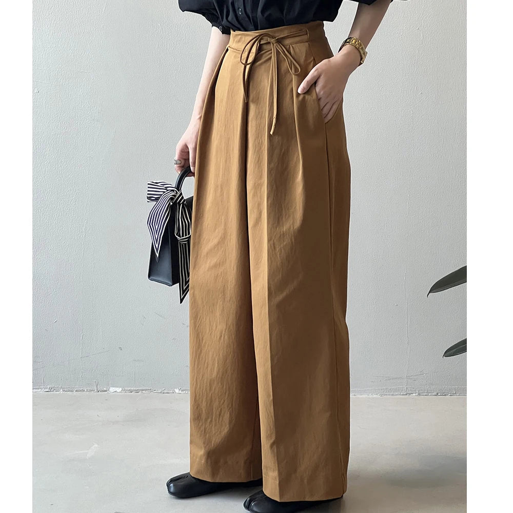 2024 Women Casual Wide Leg High Waist Pants Fashion Clothes Black Brown Pants Female Trousers
