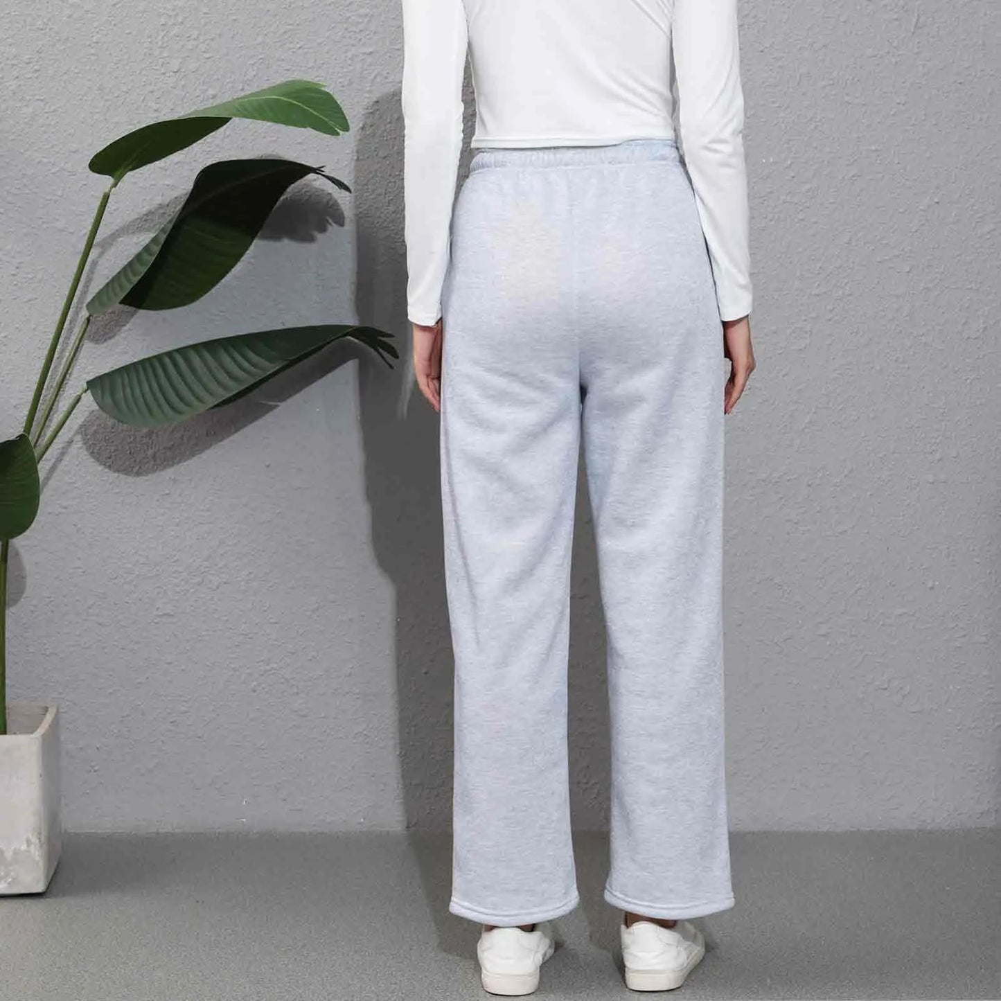 Wide Leg Pants For Women’s Fleece Lined Sweatpants Straight Pants Bottom All-Math Plain Fitness Joggers Pants Travel Basic