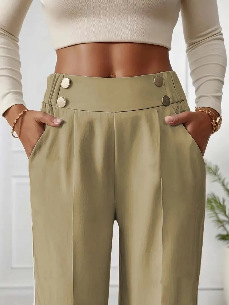 Women's High Waist Wide Leg Pants - 2025 New Flowy Floor-Length Trousers, Minimalist Straight Fit Lounge Pants with Elastic Wais