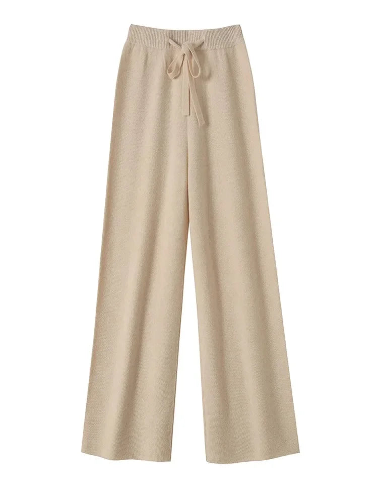 Wool Knitted Wide-Leg Pants for Women Loose Leisure All-Matching Soft Glutinous Thickened Straight Long Pants for Outer Wear