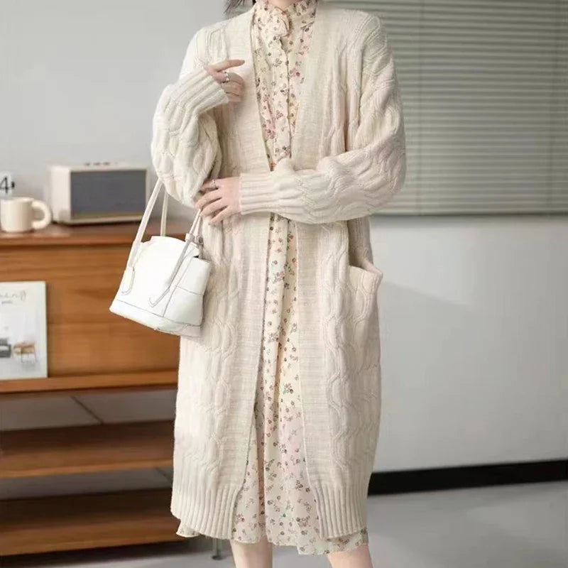 EVNISI Knitted and Ribbed Full Length Cardigan