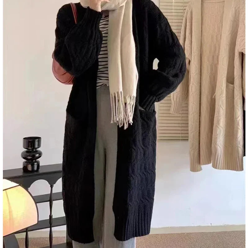 EVNISI Knitted and Ribbed Full Length Cardigan