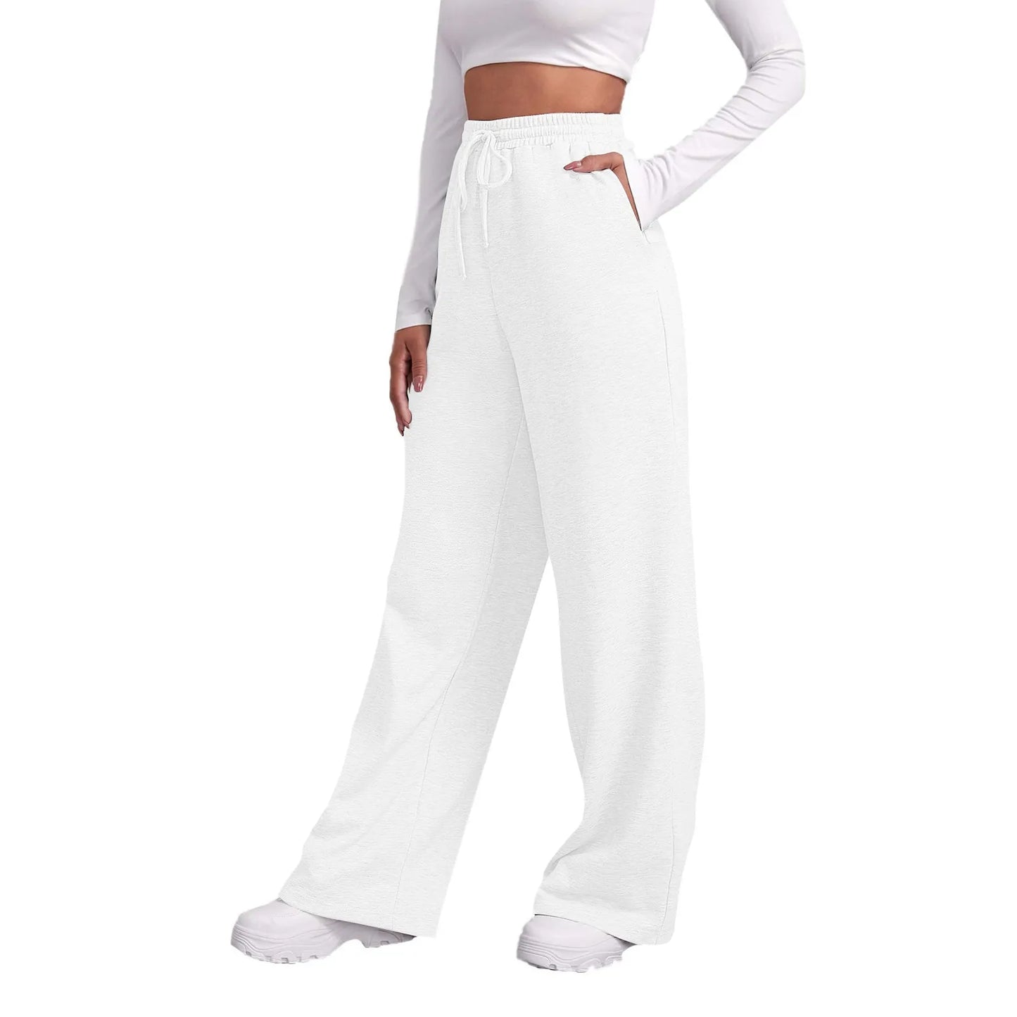 Wide Leg Pants For Women’s Fleece Lined Sweatpants Straight Pants Bottom All-Math Plain Fitness Joggers Pants Travel Basic
