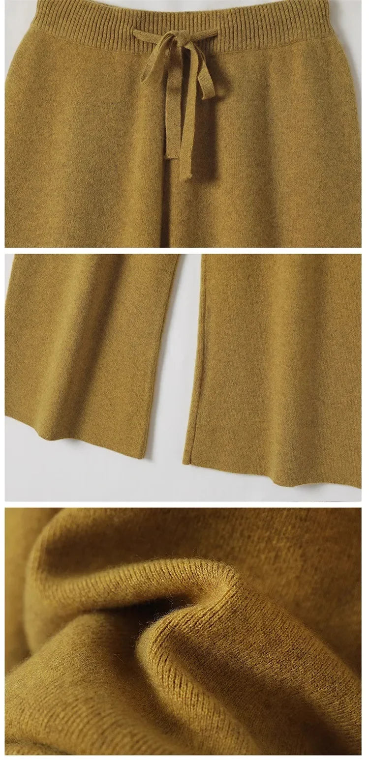Wool Knitted Wide-Leg Pants for Women Loose Leisure All-Matching Soft Glutinous Thickened Straight Long Pants for Outer Wear