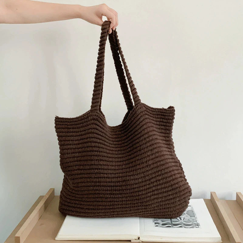 Retro Knitted Handbag for Women Autumn Winter New Design Solid Color Knitted Bag Large Capacity Travel Shoulder Bag