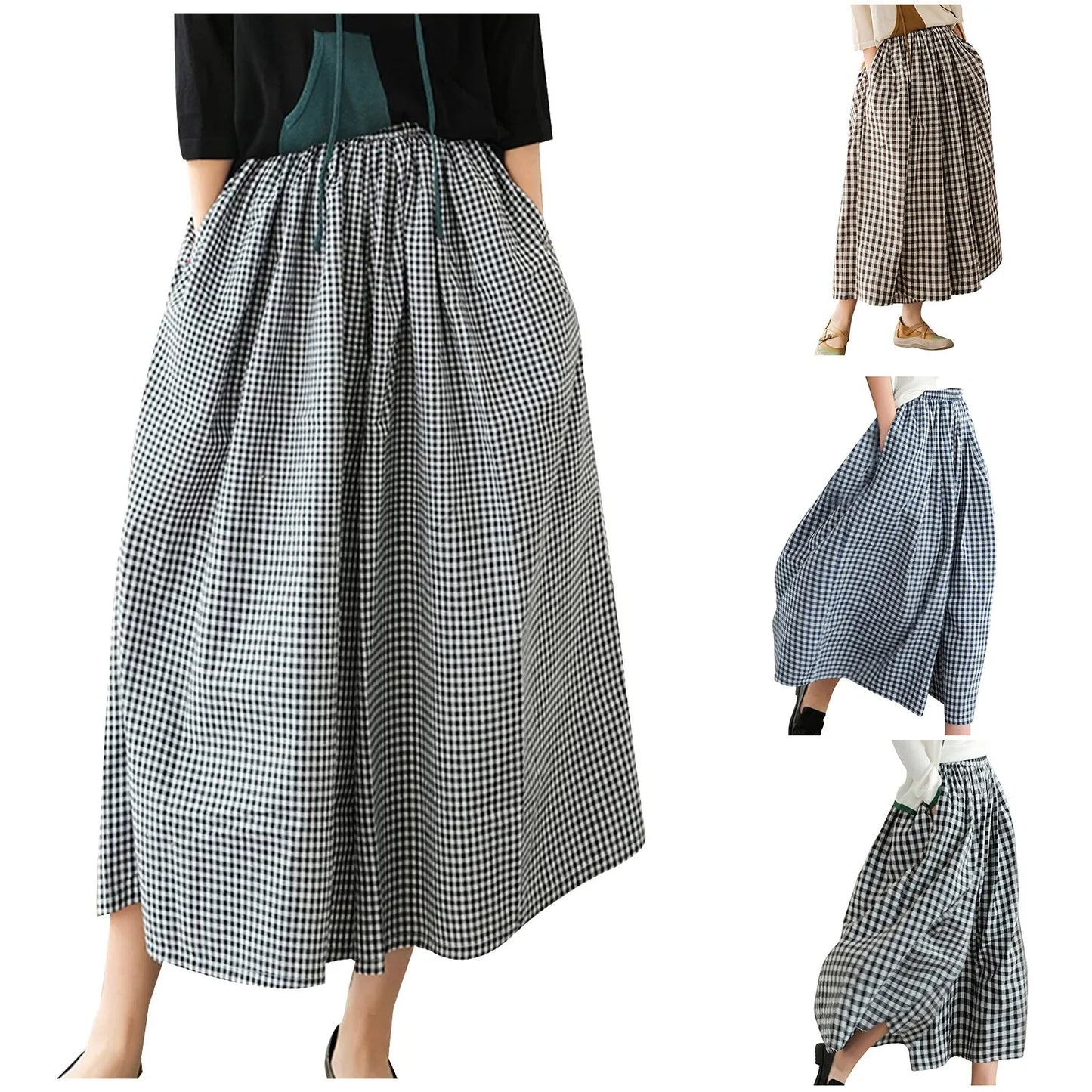 Checkered Culotte High-Waist Pleated Pants