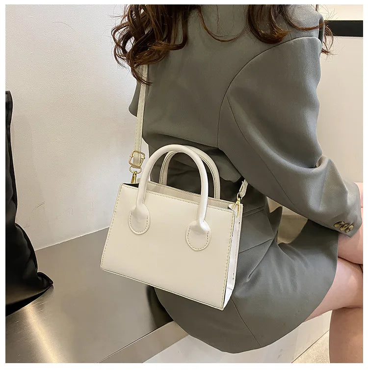 Elegant Black Handbag with Dual Handles, Chic Crossbody Bag, Retro Stylish Tote Small Bag for Women Girls Daily Use, Work, Party