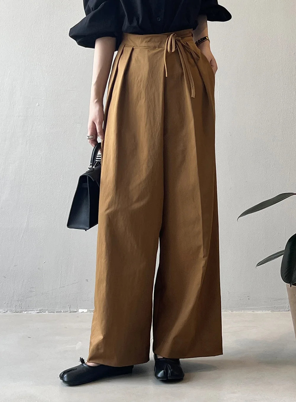2024 Women Casual Wide Leg High Waist Pants Fashion Clothes Black Brown Pants Female Trousers