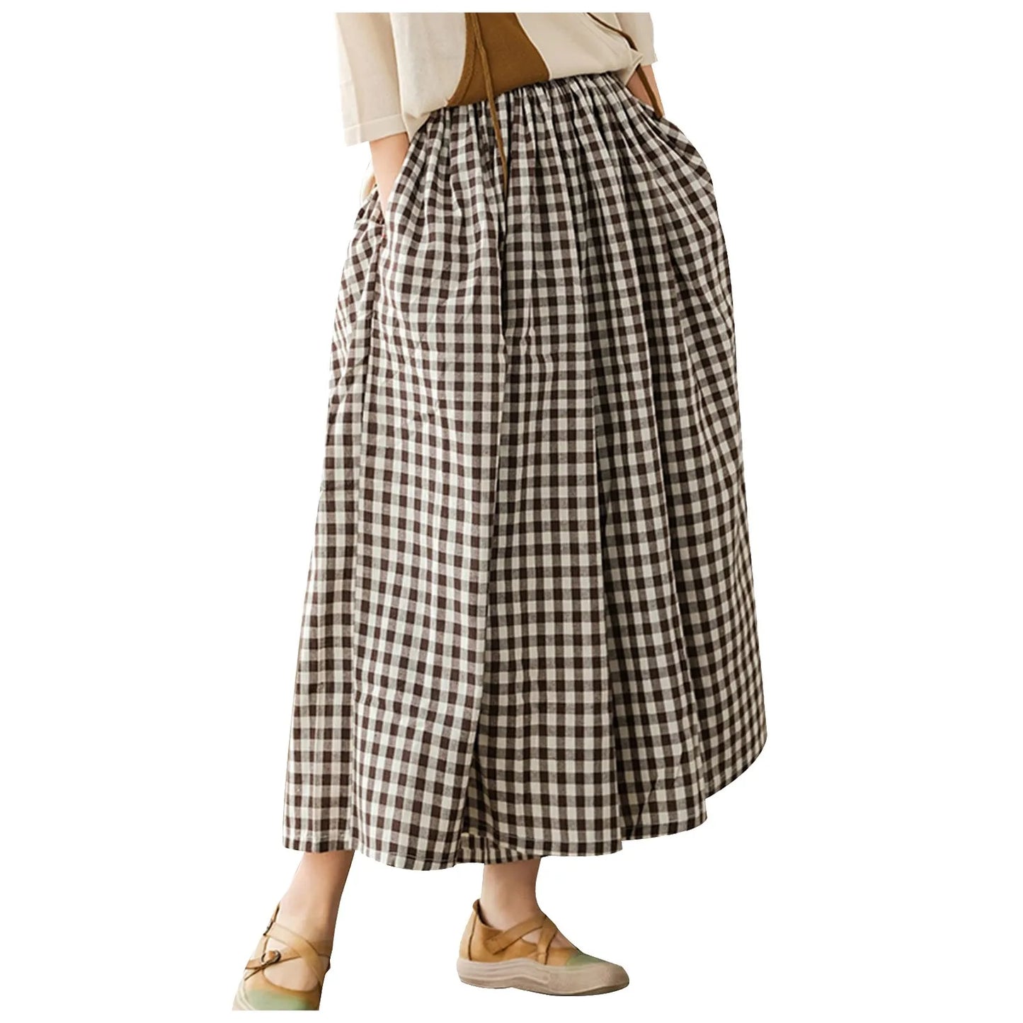 Checkered Culotte High-Waist Pleated Pants