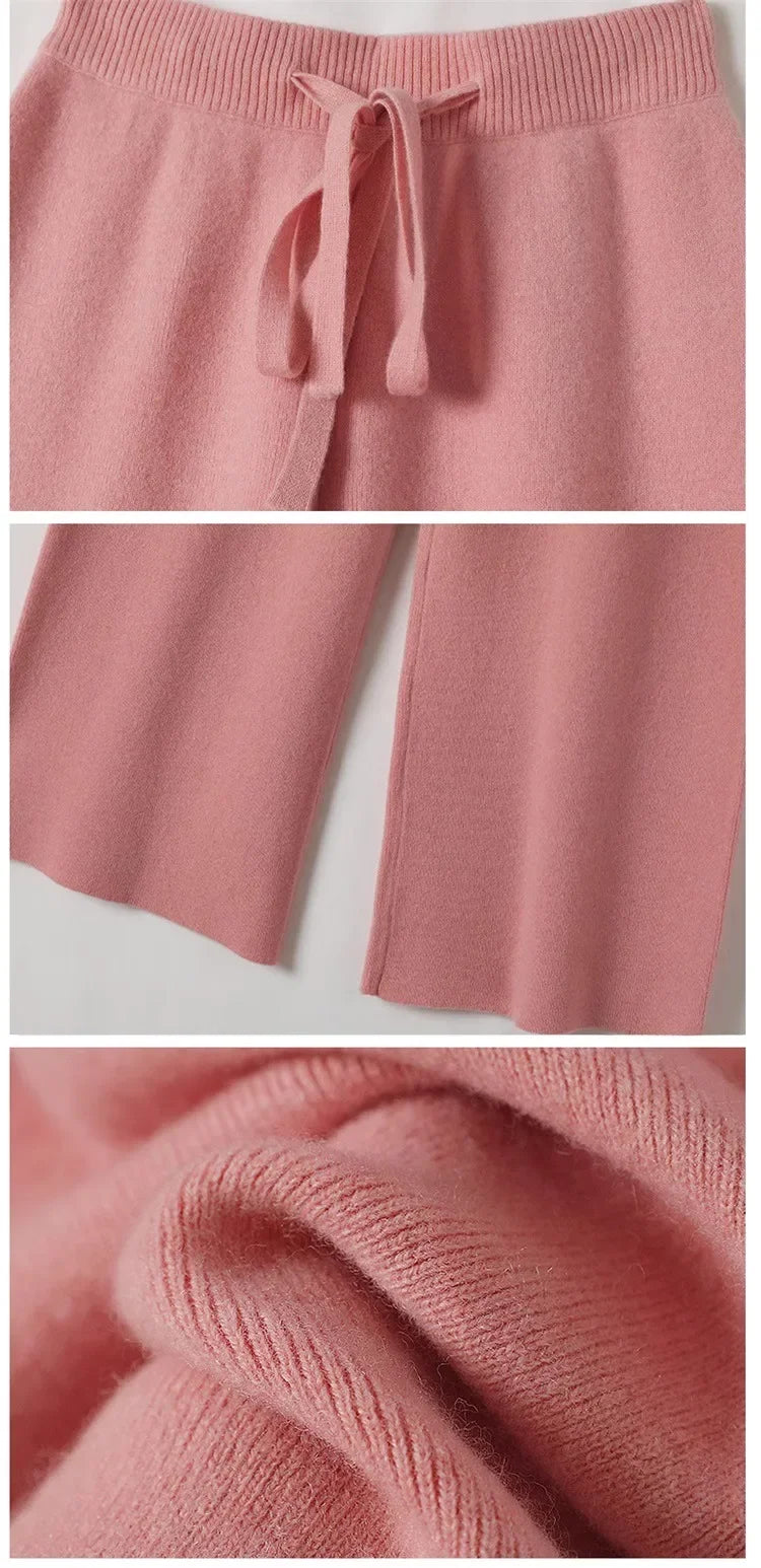 Wool Knitted Wide-Leg Pants for Women Loose Leisure All-Matching Soft Glutinous Thickened Straight Long Pants for Outer Wear