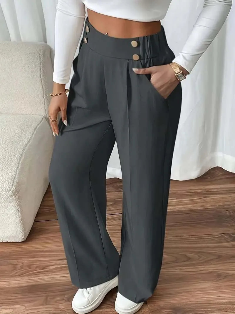 Women's High Waist Wide Leg Pants - 2025 New Flowy Floor-Length Trousers, Minimalist Straight Fit Lounge Pants with Elastic Wais