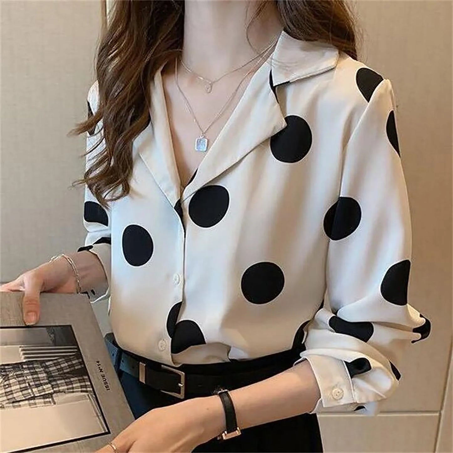 Elegant Polka Dot Print Chiffon Blouse