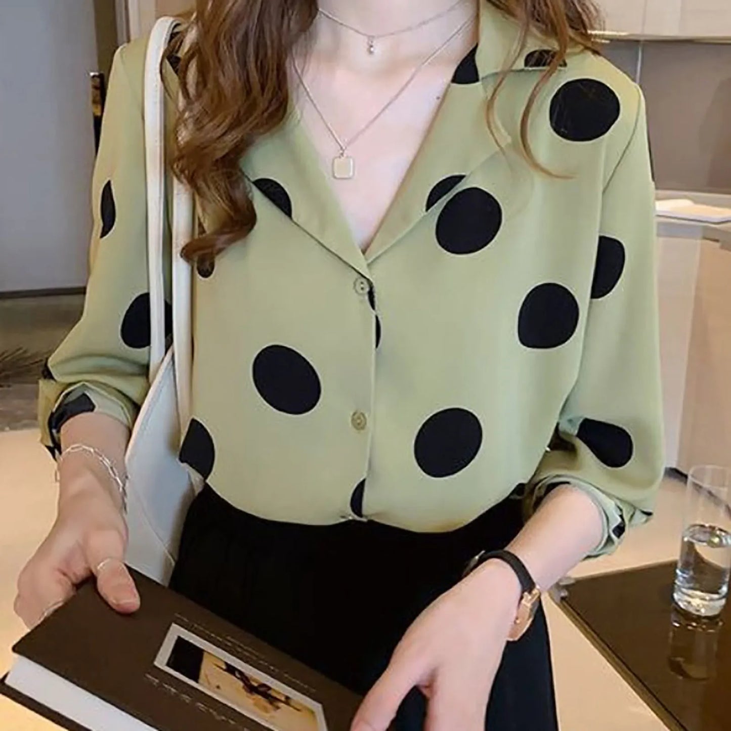 Elegant Polka Dot Print Chiffon Blouse