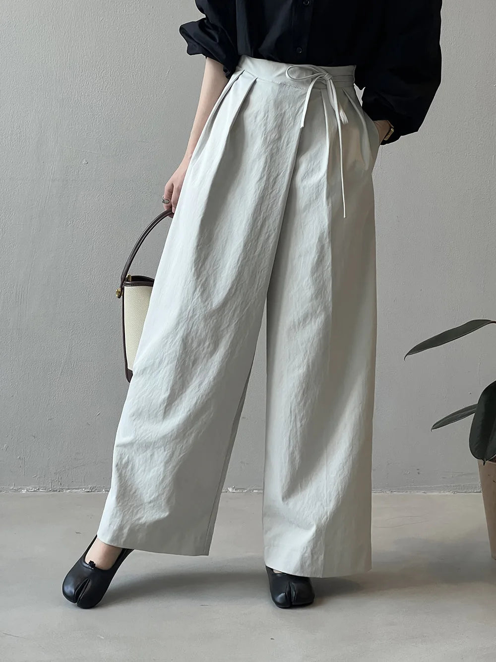 2024 Women Casual Wide Leg High Waist Pants Fashion Clothes Black Brown Pants Female Trousers