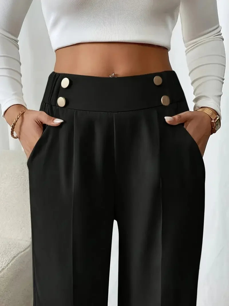 Women's High Waist Wide Leg Pants - 2025 New Flowy Floor-Length Trousers, Minimalist Straight Fit Lounge Pants with Elastic Wais