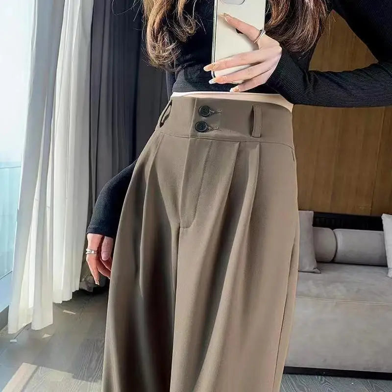 Women High Waist Suit Pants Lady Loose Straight Trousers Solid Color Spring Autumn Chic Streetwear Female Casual Wide Leg Pants