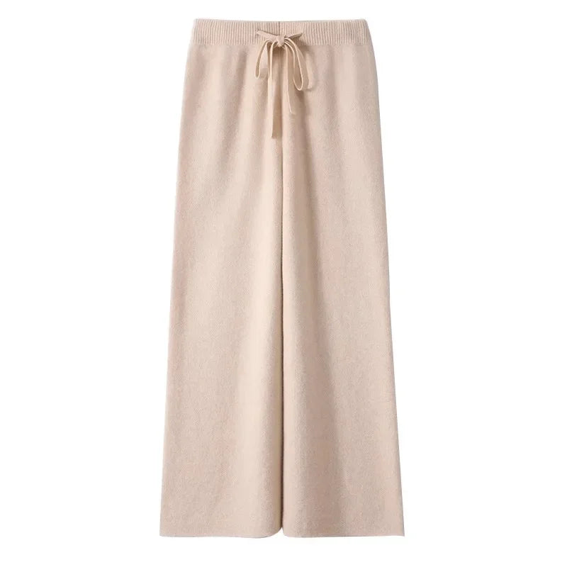 Wool Knitted Wide-Leg Pants for Women Loose Leisure All-Matching Soft Glutinous Thickened Straight Long Pants for Outer Wear