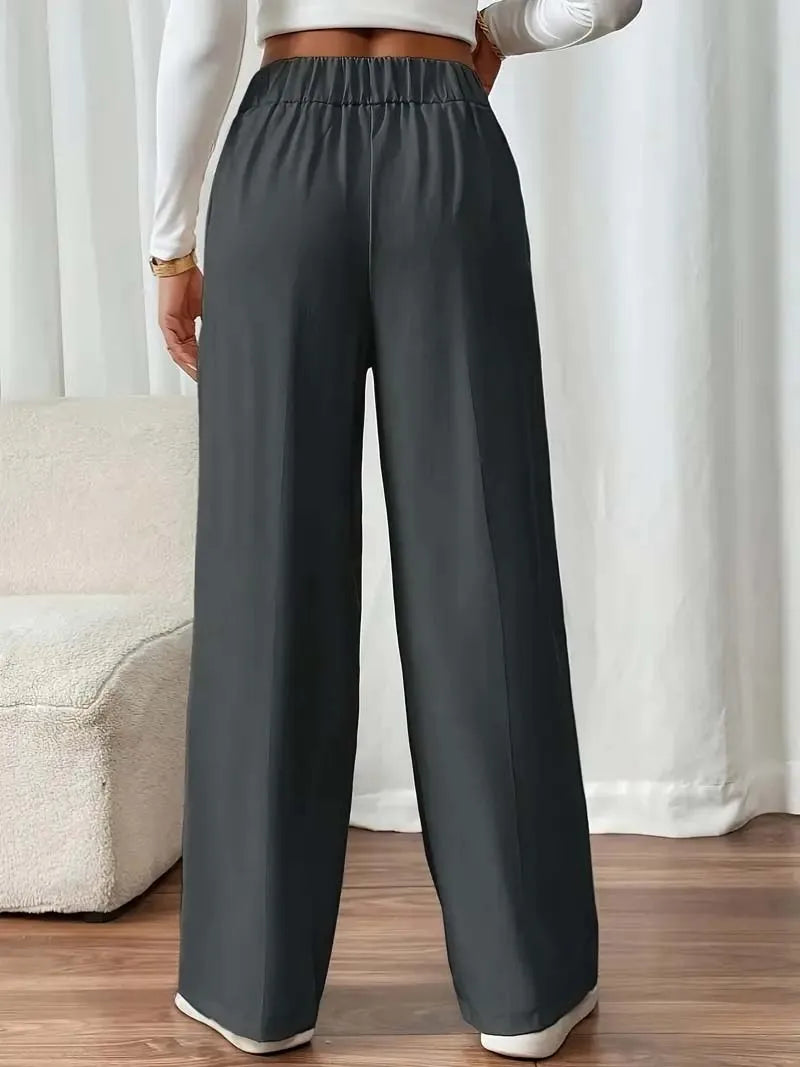 Women's High Waist Wide Leg Pants - 2025 New Flowy Floor-Length Trousers, Minimalist Straight Fit Lounge Pants with Elastic Wais