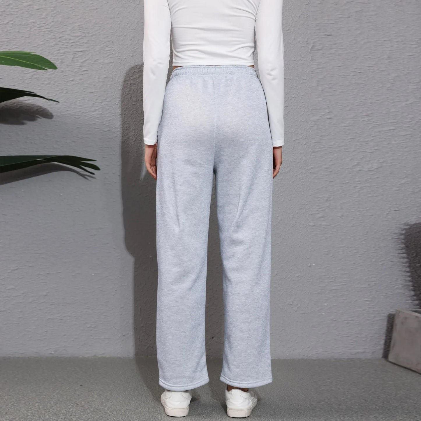 Wide Leg Pants For Women’s Fleece Lined Sweatpants Straight Pants Bottom All-Math Plain Fitness Joggers Pants Travel Basic