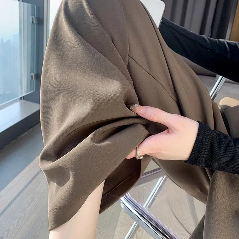 Women High Waist Suit Pants Lady Loose Straight Trousers Solid Color Spring Autumn Chic Streetwear Female Casual Wide Leg Pants