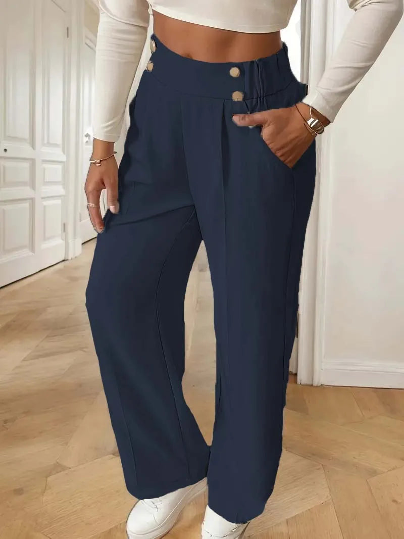 Women's High Waist Wide Leg Pants - 2025 New Flowy Floor-Length Trousers, Minimalist Straight Fit Lounge Pants with Elastic Wais
