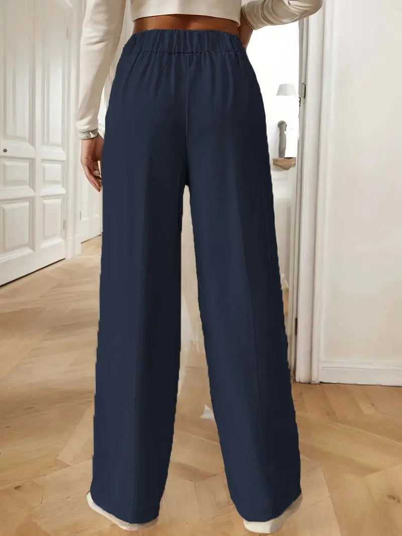Women's High Waist Wide Leg Pants - 2025 New Flowy Floor-Length Trousers, Minimalist Straight Fit Lounge Pants with Elastic Wais