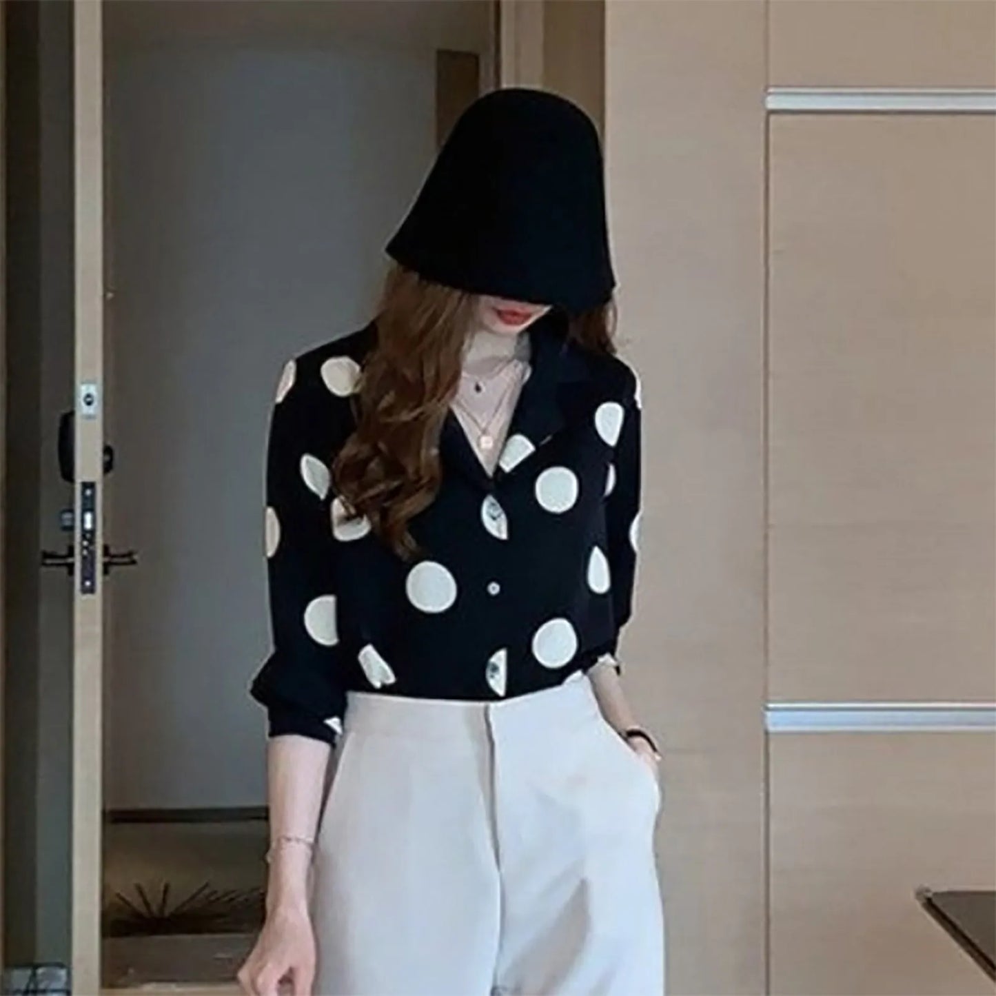 Elegant Polka Dot Print Chiffon Blouse