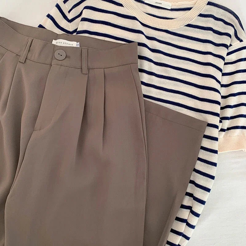 High Waist Women Suit Pants Fall Straight Office Ladies Korean Fashion Trousers Casual Button Loose Female Black Pants New 2024